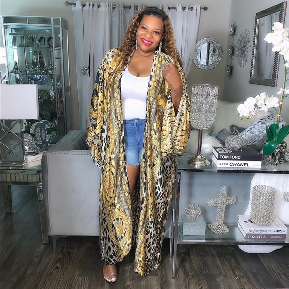 Silk kimono Cardigan jacket dress brown